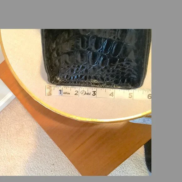 Ann Taylor Black embossed  crocodile  leather  top handle, framed satchel bag - Picture 9 of 13